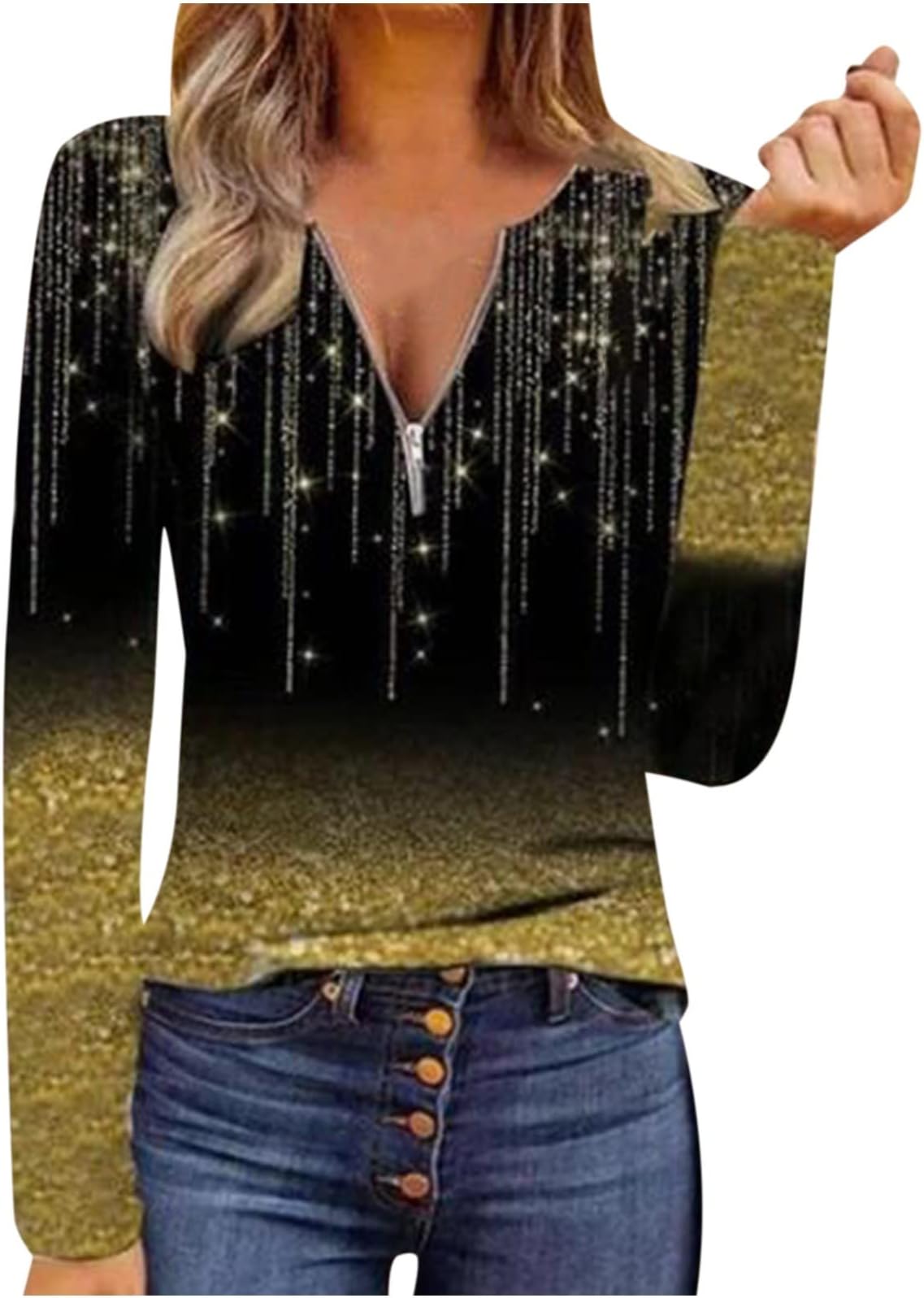 MOKINGTOPWomen Tunic Tops Long Sleeve Floral Tops Henley V Neck Loose Tunic Blouse T-Shirt Pullover Pleated Flowy Shirt Top