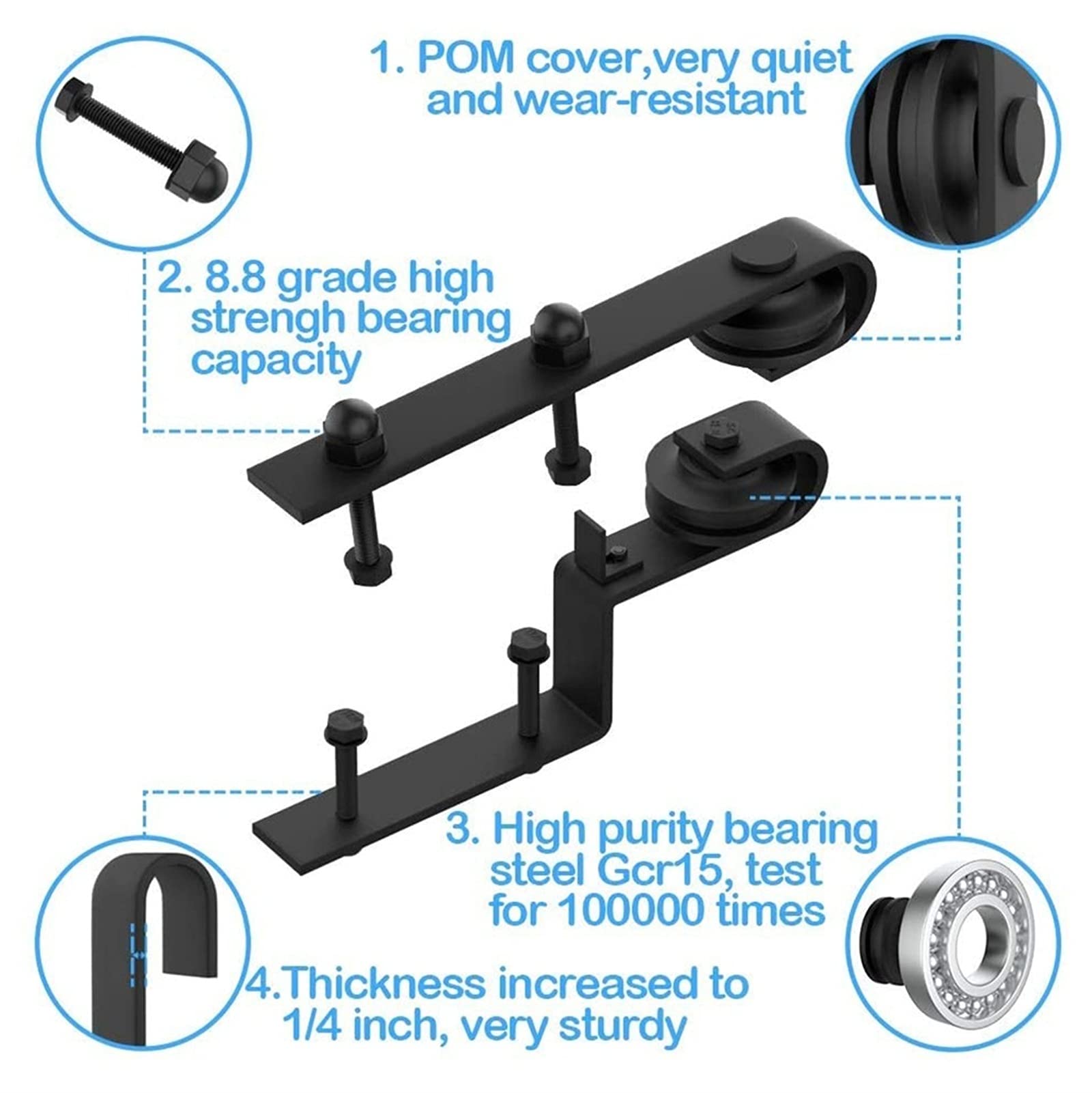 Kit Porta Scorrevole per fienile Kit ferramenta per Porta Scorrevole Bypass da 5 Piedi a 13 Piedi, Uso di Doppie Porte in Legno, Binario Singolo con Rullo Muto, Design di Ganci per Piegatura a soffi