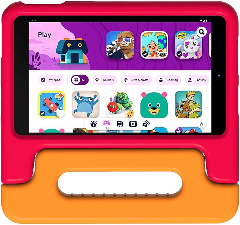 Paquete T10 Kids, Tableta Android, 64GB, Versión US, Estuche Rojo | Android 12, Pantalla HD+ de 8", 4GB de RAM, Cámara Trasera de 8MP, Cámara Frontal de 2MP, Versión US, IPX2