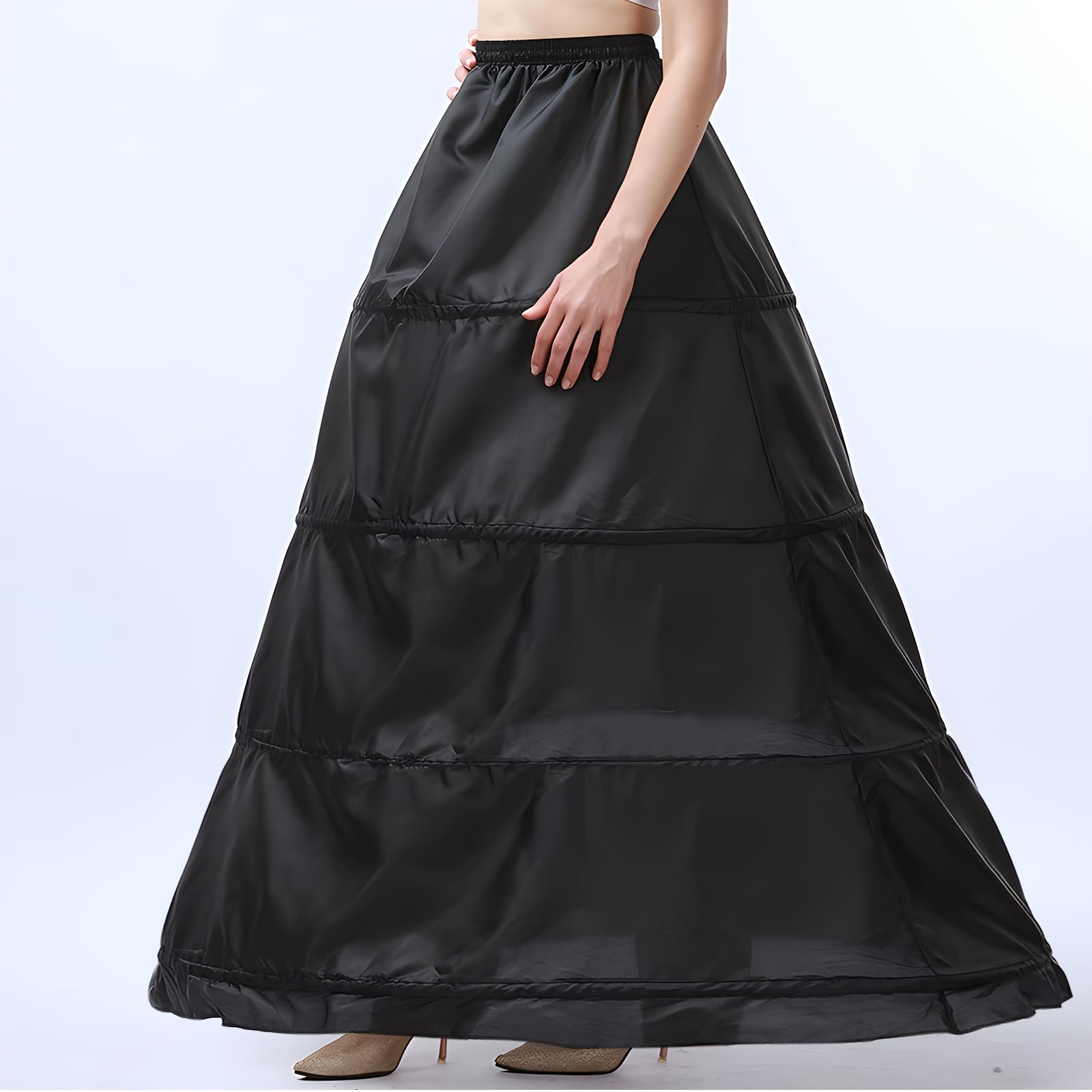 YULUOSHA Damen Petticoat 4 Reifen A-Linie Unterrock Krinoline Boden Länge Hochzeit Ballkleid Rock rutscht Brautkleid Petticoats