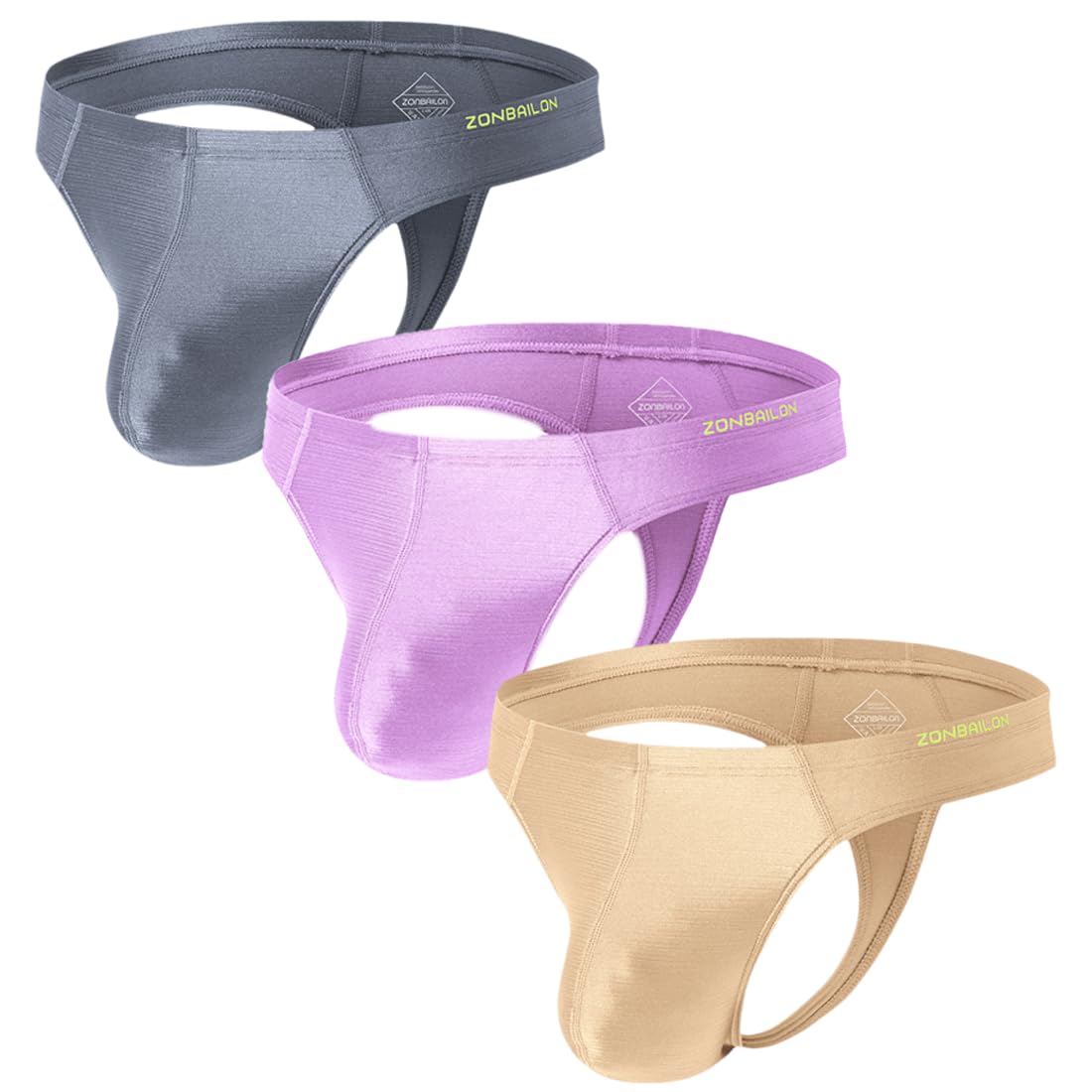 ZONBAILON Men's Thong Underwear with Pouch Silk G-String Male Thong Set Sexy Bikini Underwear for Men Pack