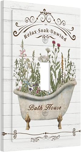 Tablero de madera rústico de granja, flor botánica, interruptor de luz individual, cubierta decorativa de 1 cuadrilla, placa frontal eléctrica para