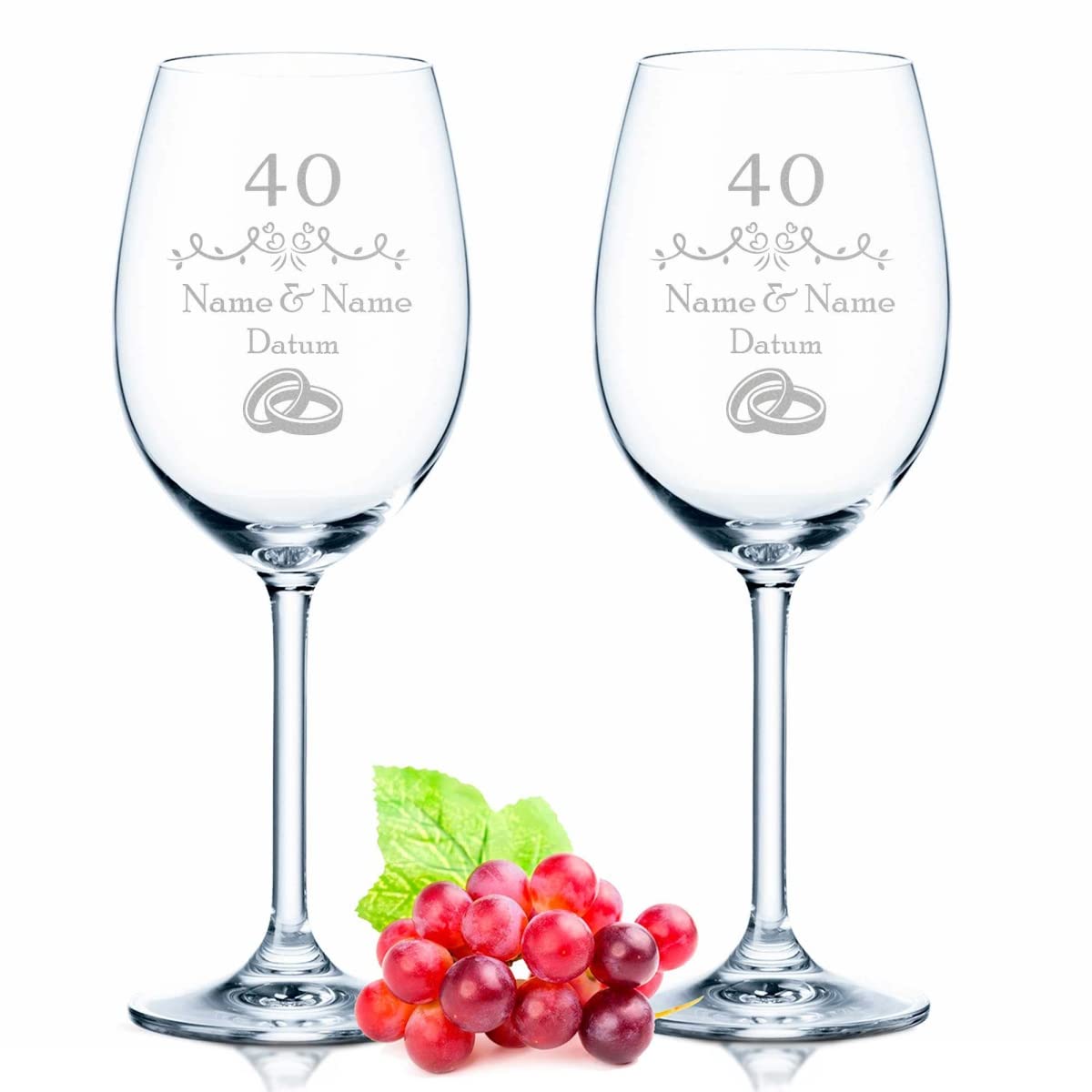Leonardo Bicchieri da vino con incisione – Design di nozze rubino – Personalizzati con nome e data con scatola di legno – regalo per matrimonio, fidanzamento, anniversario, colore Daily