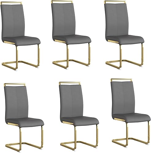 Miniatura 126 de AZmac Juego de 4 sillas de comedor modernas de cuero, sillas de cocina sin brazos, sillas de comedor con asiento acolchado tapizado y patas cromadas