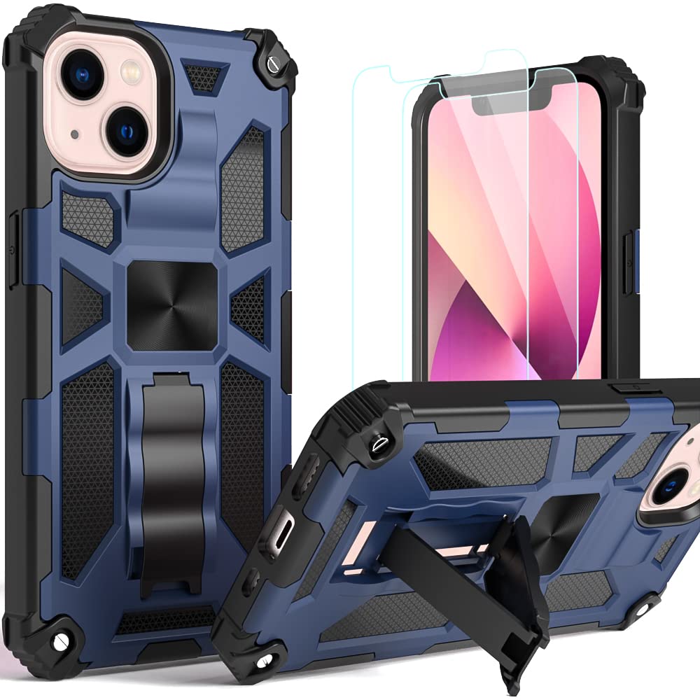 Callyue Compatible for iPhone 13 Mini Case, iPhone 13 Mini Case with Screen Protector, 14ft Drop Tested, Military-Standard Protective Phone Case with Car Mount Kickstand,Blue