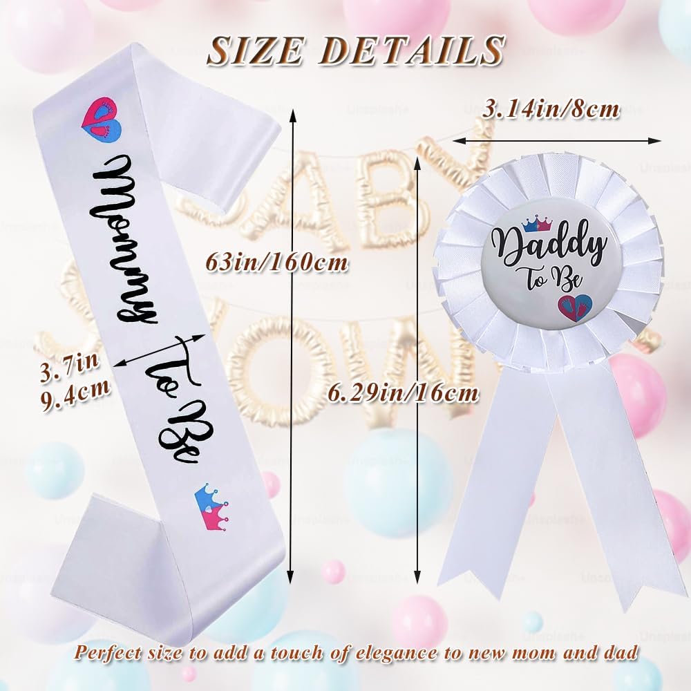 Mom To Be Sash and Daddy To Be Badge Pins for Baby Shower Boy Girl Greenery Sage Green Mom To Be Sash & Dad To Be Pin Gender Reveal Party Decorations Pregnant Mommy Gift