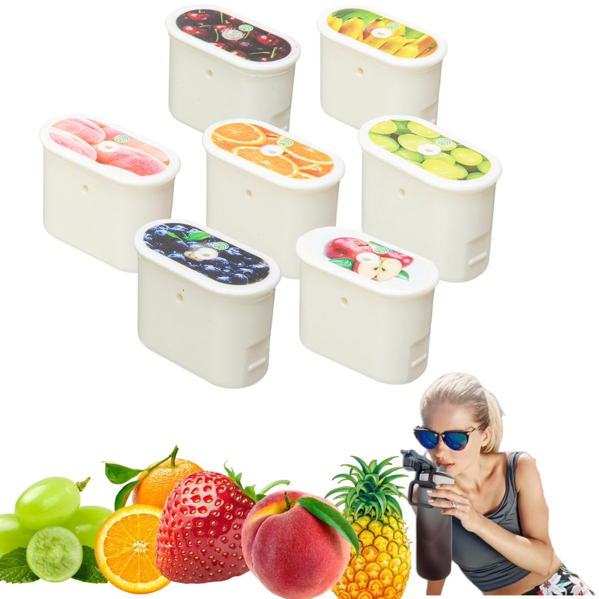 Putextile Water Bottle with 1 Flavor Capsule, 2.0 Upgraded Version, 700ml, BPA Free, for Gym and Outdoor Activities (7 Pod Set)