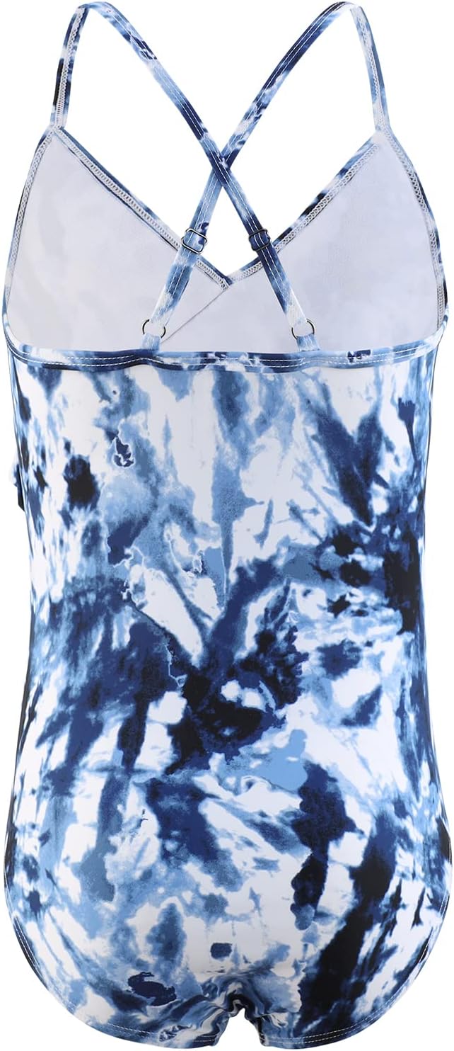 HowJoJo Big Girls One Piece Swimsuits Tye Dye Ruffle Bathing Suit Size 10/8-10