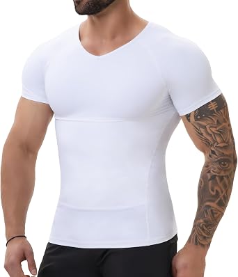 SLIMBELLE Body Shaper for Men V-Neck Elastic Slimming Waist Trainer Tummy Control Compression Shirt Men Base Layer Undershirts Compression top Shapewear