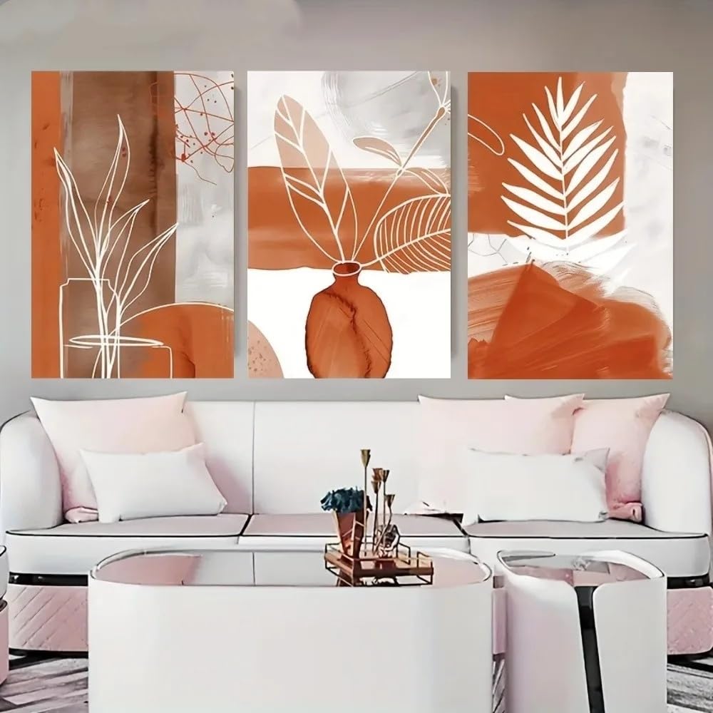 LTjiajuypd Stampe murali astratte floreali arancioni, decorazioni luminose per soggiorno, camera da letto e casa (50x75 cm - 3 pezzi)