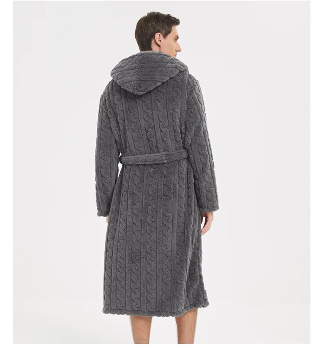 Inverno Caldo Peluche Corallo Pile Robe Usura Addensare Jacquard Flanella Uomini Con Cappuccio Accappatoio Abito Da Casa Usura Da Notte