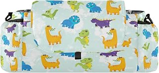 Flradish Cute Cartoon Dinosaur Baby Stroller Organizer with 2 Cup Holders Universal Adjustable Shoulder Strap Detachable Stroller Caddy Accessories Bag for Bottle,Diaper,Phone, Keys,Toys