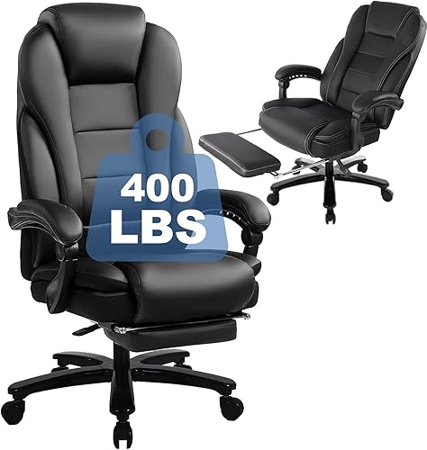 KCREAM Silla de oficina grande y alta, 400 libras, silla de oficina reclinable con reposapiés, sillas de oficina ejecutivas de respaldo alto para