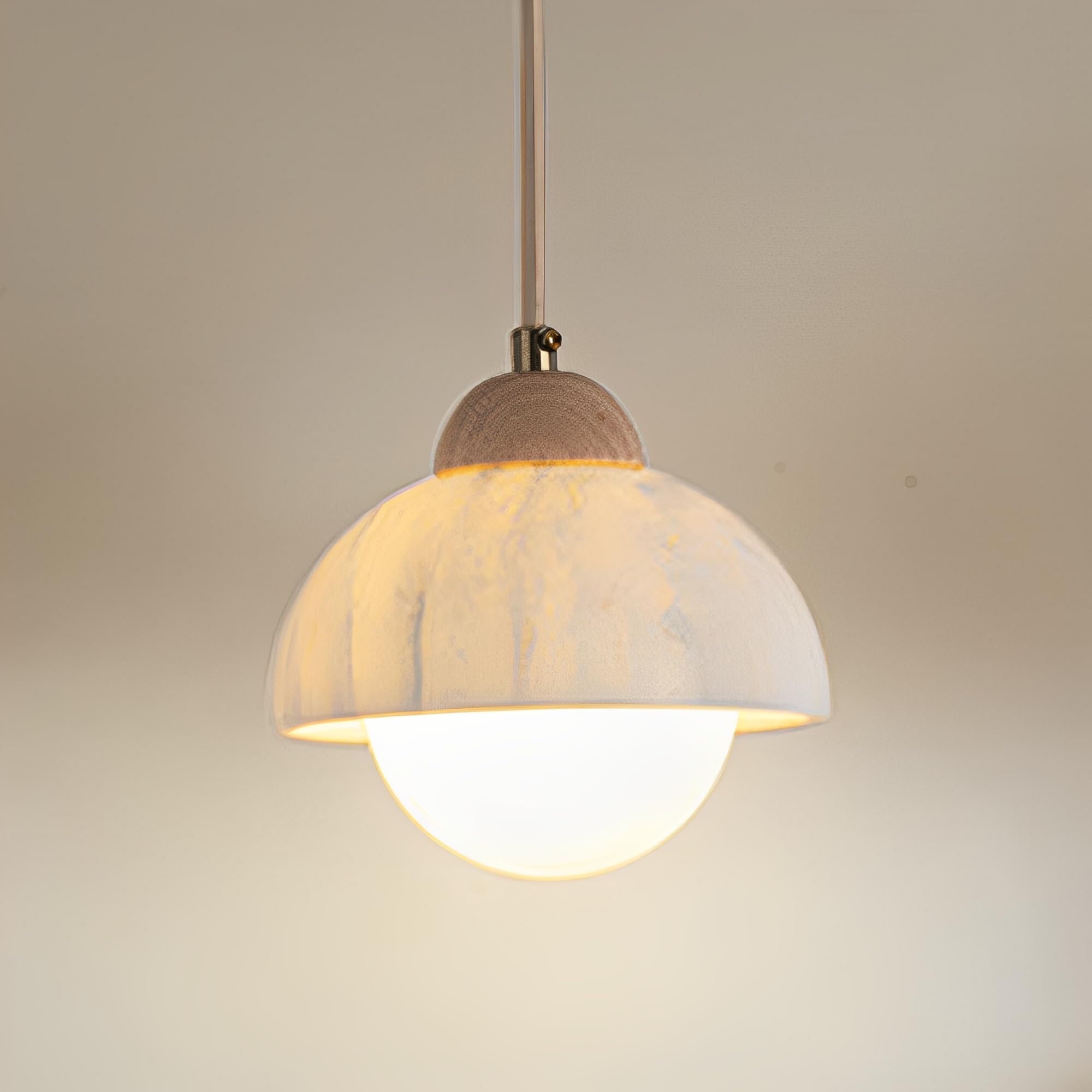 KBUUKYYXouy White Marble Pendant Light for Kitchen Island Mini Alabaster Hanging Lighting with Wood Decor Height Adjustable Stone for Living Room Dining Hallway(15CM)