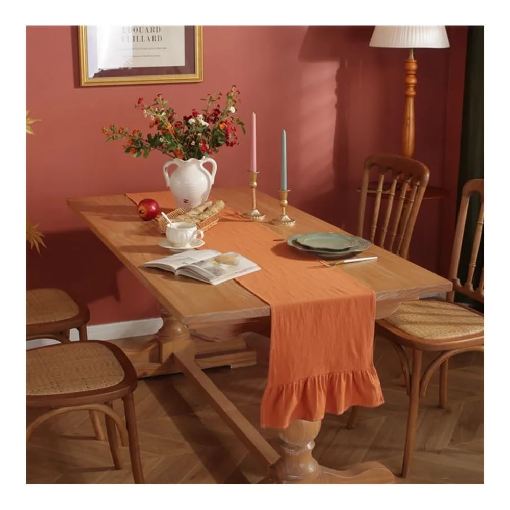 Katoen Effen Kleur Tafelloper Ruches Boerderij Keuken Party Bruiloft Koffie Eettafel Decoratie Accessoires (Roze, 30x270cm