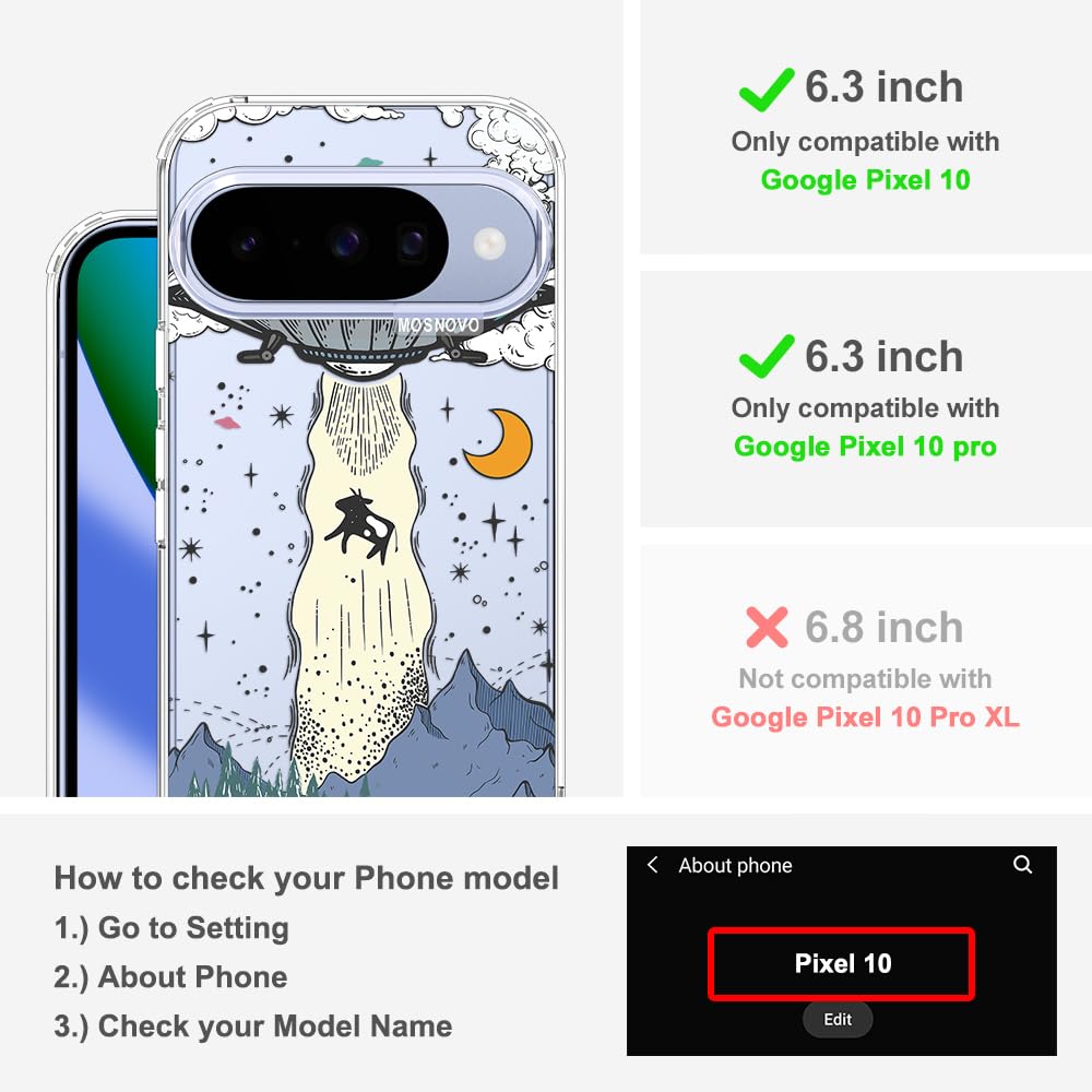 MOSNOVO Case for Google Pixel 10 & Pixel 10 Pro, [Buffertech 6.6ft Military-Grade Drop Protection] [Anti Peel Off Tech] Clear TPU Bumper Phone Case Cover Design - Cute Cherry — view 329