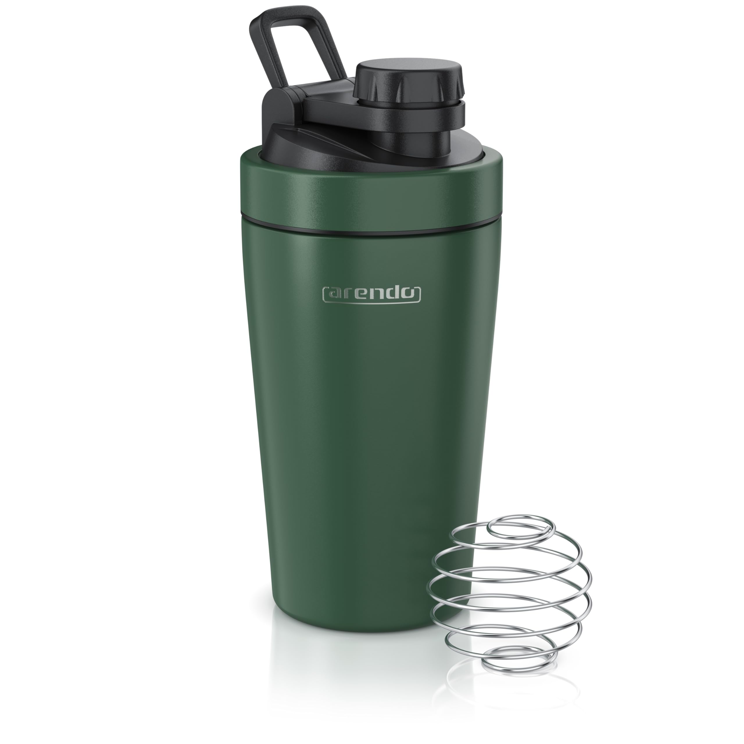 Arendo - Eiweiß Shaker Edelstahl 500ml, Protein Shaker mit Mixkugel, BPA frei, Mixbecher, Metall Premium Eiweißshaker, Tragegriff, Spülmaschinengeeignet, To Go für Yoga Fitness Sport