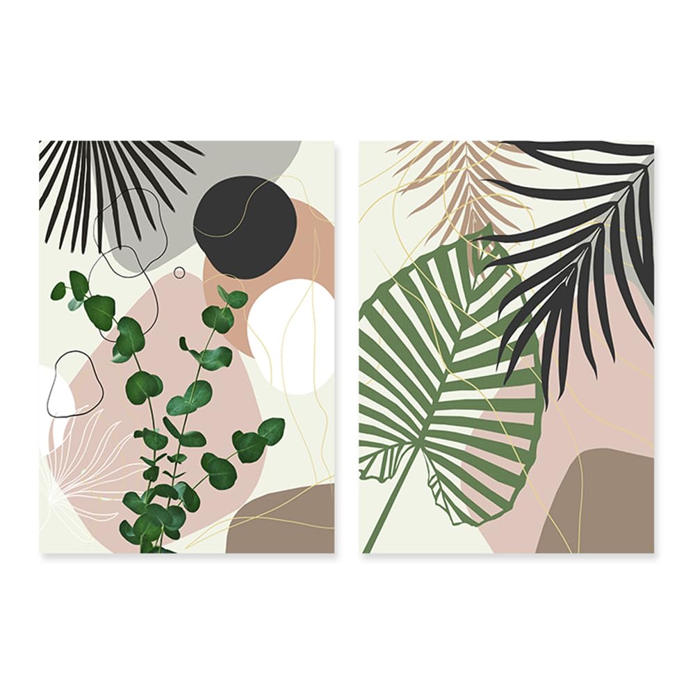 Wuhbcz Multicolored Canvas Paints,Bohemia Palm Leaves Geometric Line Canvas Painting Wall Art Poster Print Picture For Living Room Bedroom Kitchen Home Decoration-50 * 70Cm*2Pcs (No Frame)