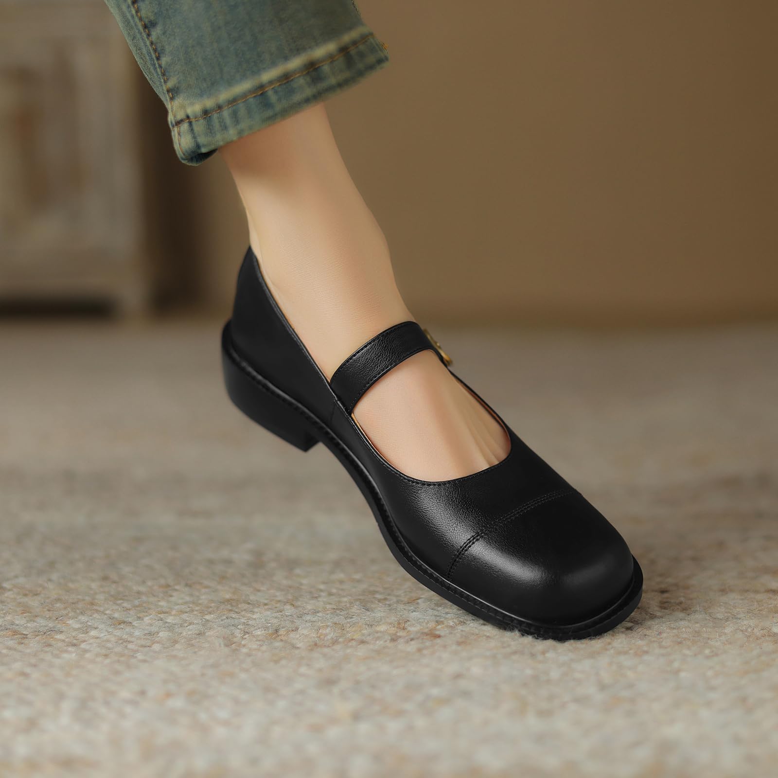 Damen Rindsleder Mary Janes/Uniformschuhe mit Runder Spitze