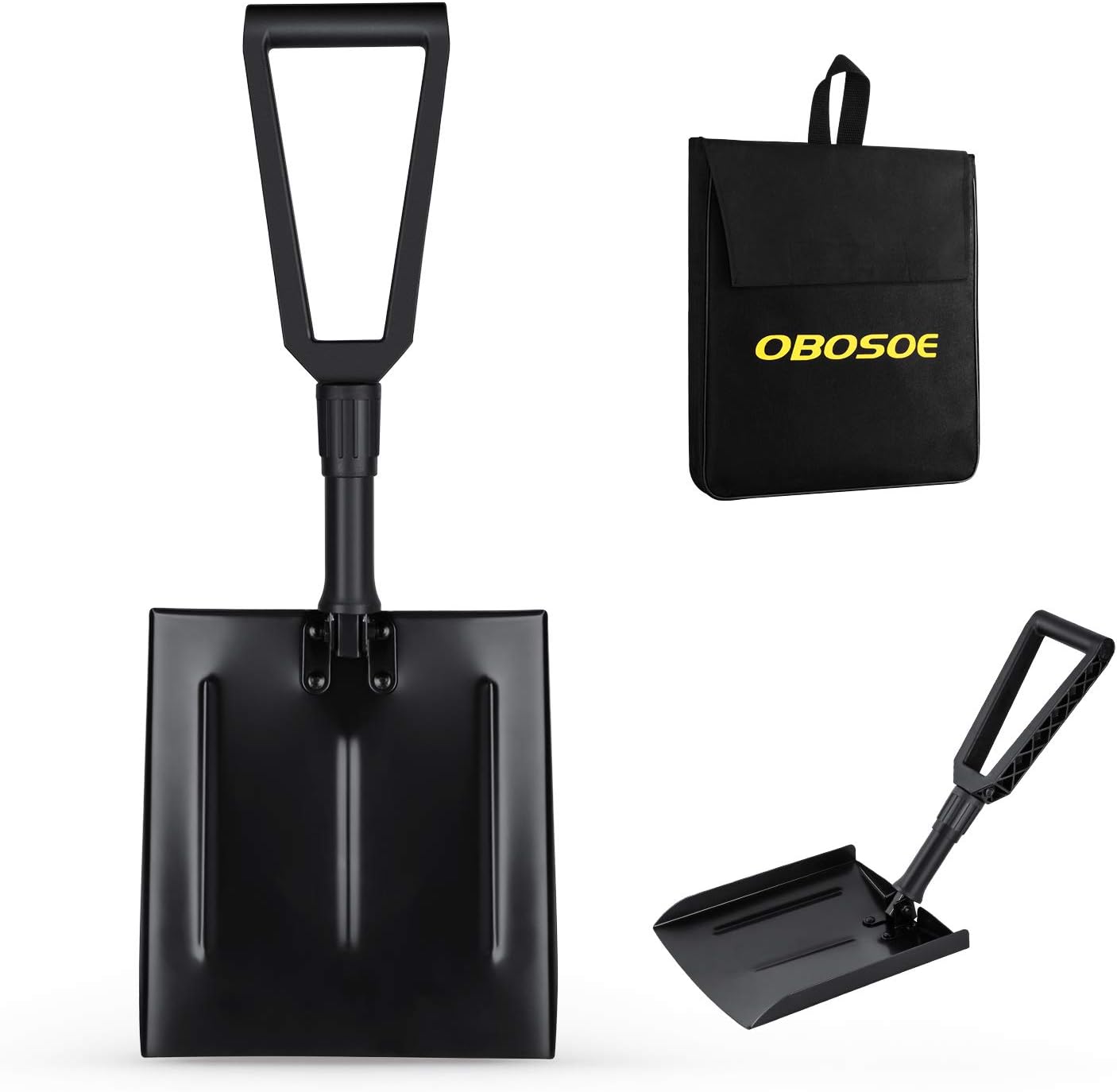 OBOSOE Emergency Folding Snow Shovel, Portable Compact Collapsible Aluminium Snow Shovel with Durable D-Style Grip Handle Suitable for Car, Truck, SUV (10" Blade)