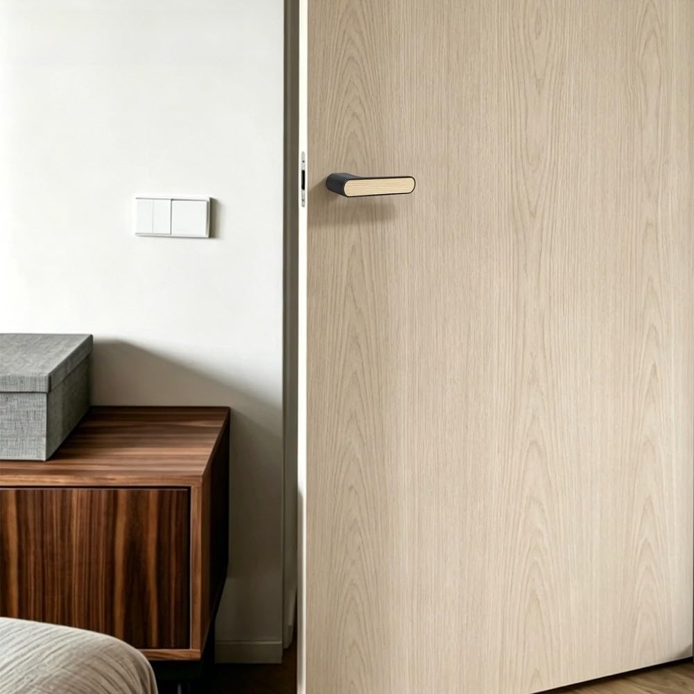 Moderno kit de cerradura magnética minimalista para puerta de dormitorio, oficina, hogar con pestillo silencioso de aleación de aluminio y mecanismo de privacidad interno en acabado negro (M)