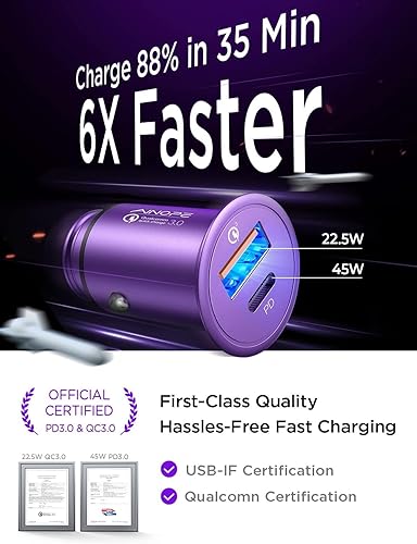 Miniatura 3 de AINOPE Cargador de coche USB C de 67.5 W, cargador de coche para iPhone 16, carga rápida de doble puerto QC3.0 PD45W, cargador USB, carga de coche