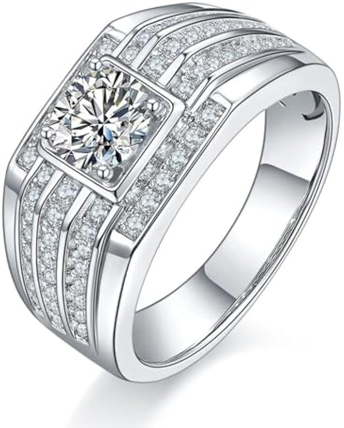 Bague en moissanite pour homme éclat D VVS1 alliance haut de gamme en argent massif S925