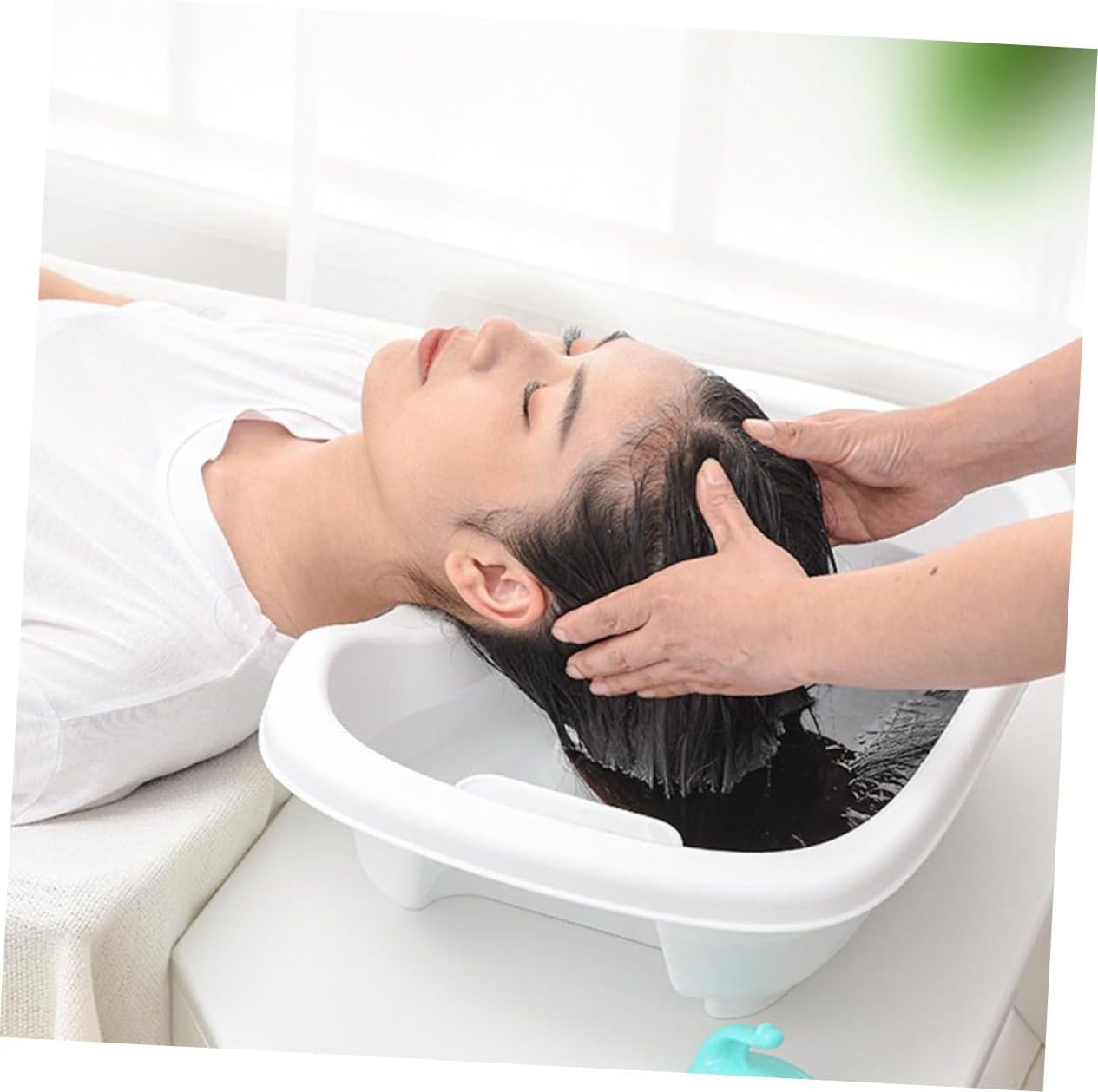 Portable Shampoo Basin Hair Washing Sink for Elderly and Pregnant Women Sturdy Plastic with Temperature-sensing Plug Comfortable Design for Bedside Use