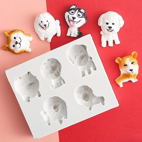 Miniatura 3 de Molde de fondant para cachorros de 5 cavidades, Shiba Inu, Corgi, oso de peluche, perro, samoyedo, husky, de silicona, chocolate, caramelo, pasta de