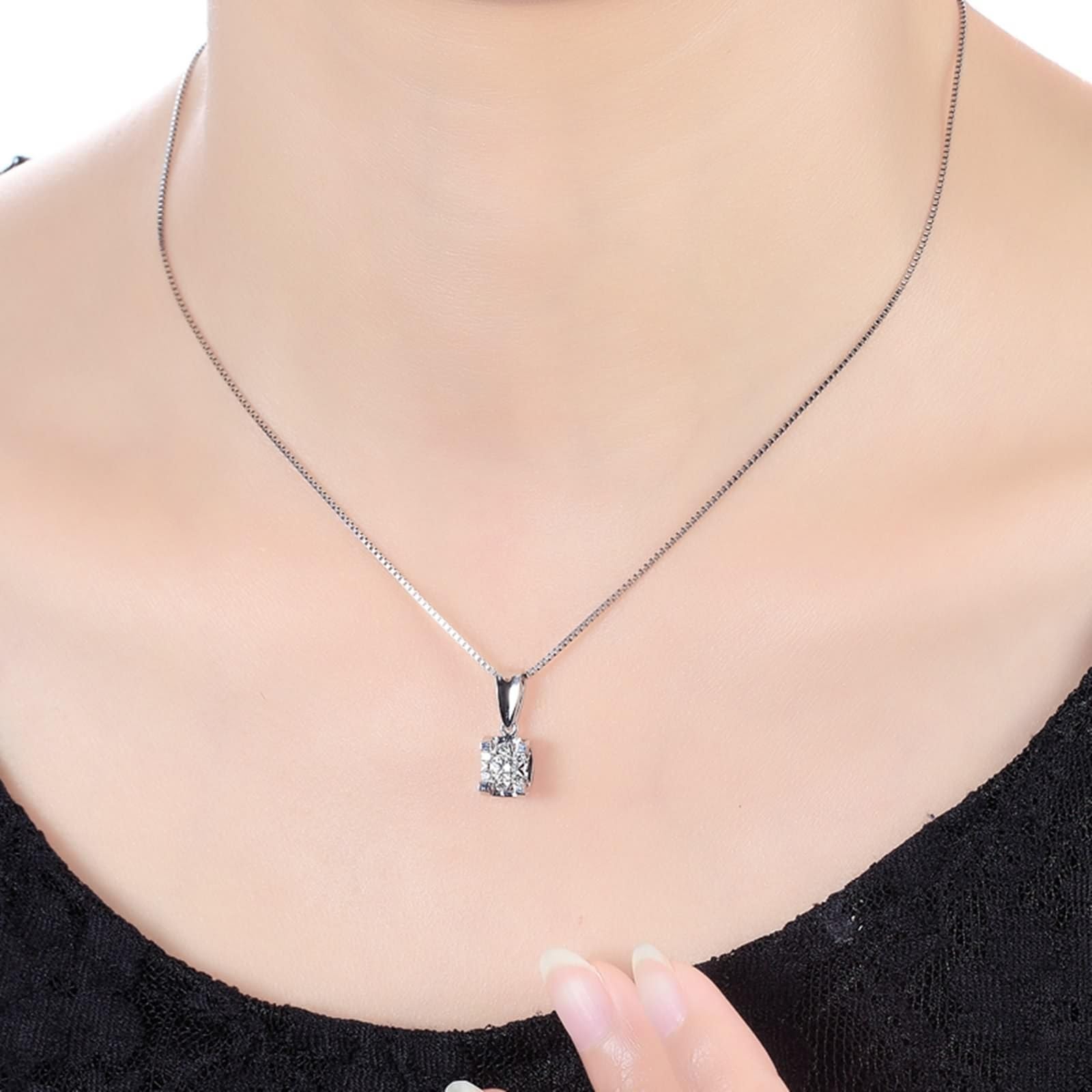 Collana Donna Oro Bianco Vero, Collana Sposa Matrimonio con Diamante Sintetico a Forma Quadrata, Gioielli con Pietra Portafortuna