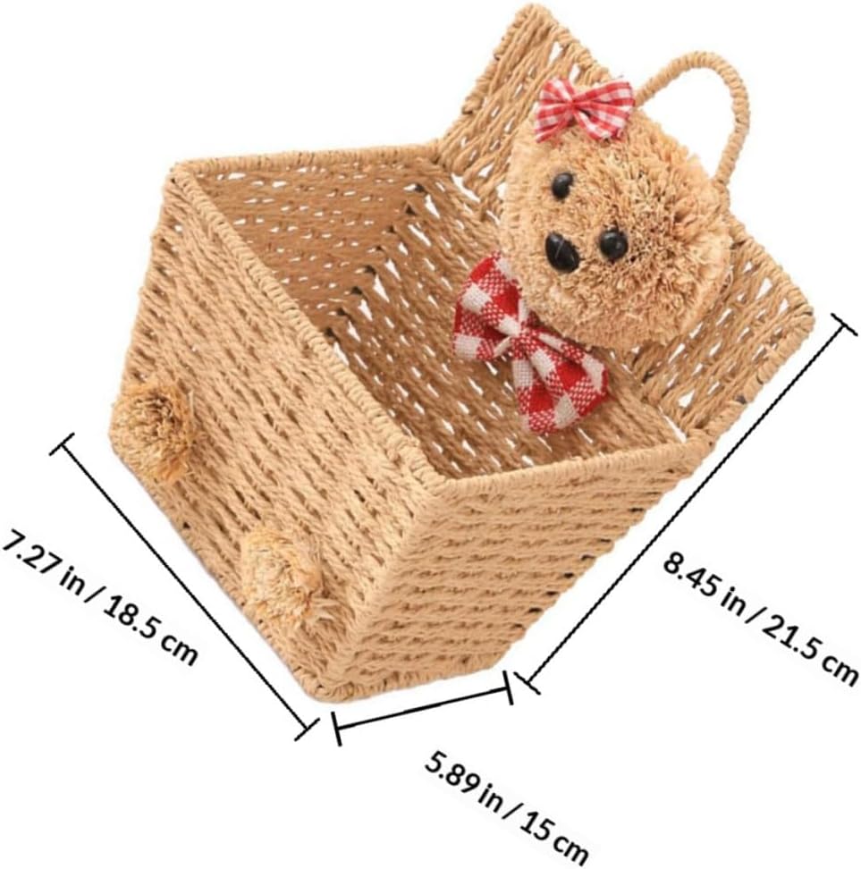 MAGICLULU Cartoon Bear Woven Hanging Basket, Handmade Wicker Desktop Storage Container, Khaki Wicker Organizer for ’ Room Nursery Storage