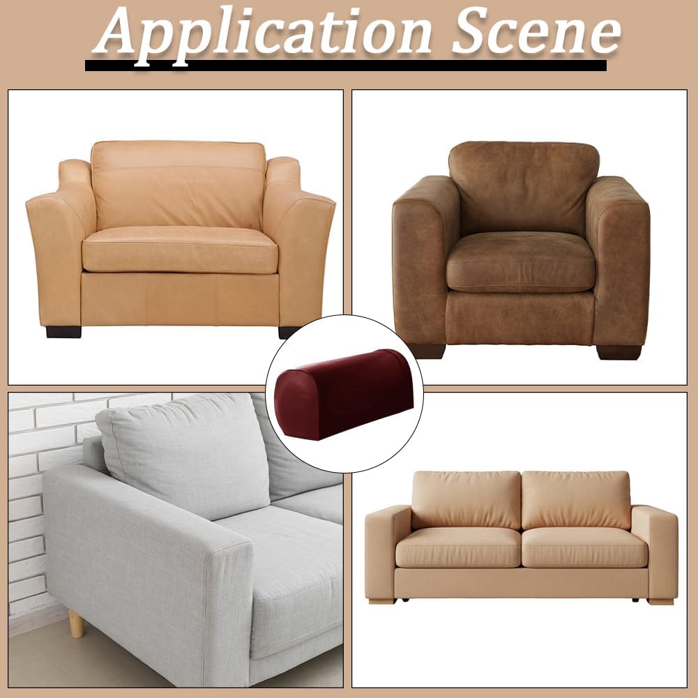 GORGECRAFT 2Pcs Imitation Leather Look Couch Arm Covers Dark Red Waterproof Faux Pu Leather Vintage Stretch Arm Rest Covers for Sofa Chair Protectors Stretch Armchair Slipcovers Protector