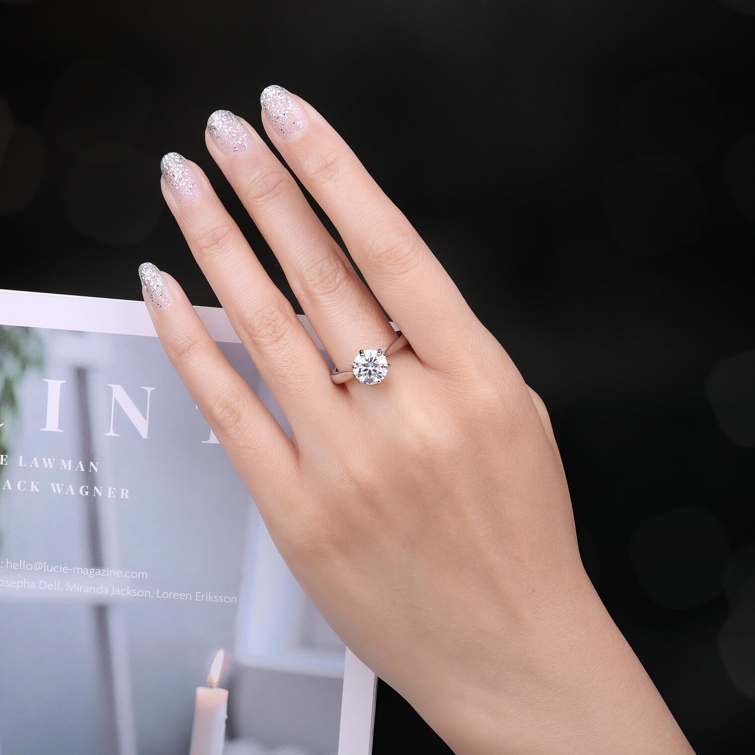 JewelryPalace 0.5-2ct Classique Moissanite Bague Taille Rond Solitaire Pierre Argent Massif 925 Femme, Plaqué Or Jaune Or Rose Bague Diamant Simulé Fiançailles Mariage Alliance, Ensemble Bijoux Mariee