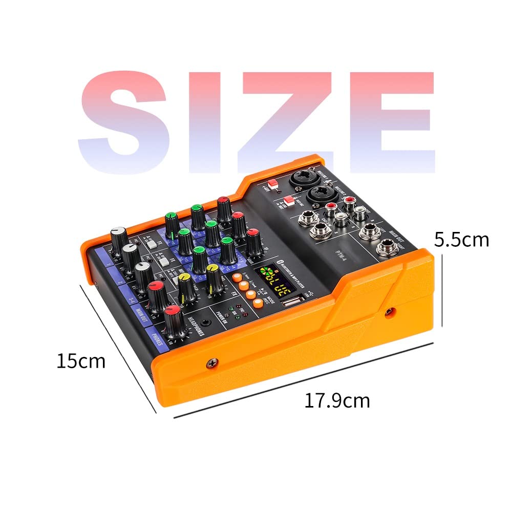 PTM-4 Mixer Audio Mixer Console DJ con scheda audio USB 48V Phantom Power per PC Registrazione Canto Webcast Party