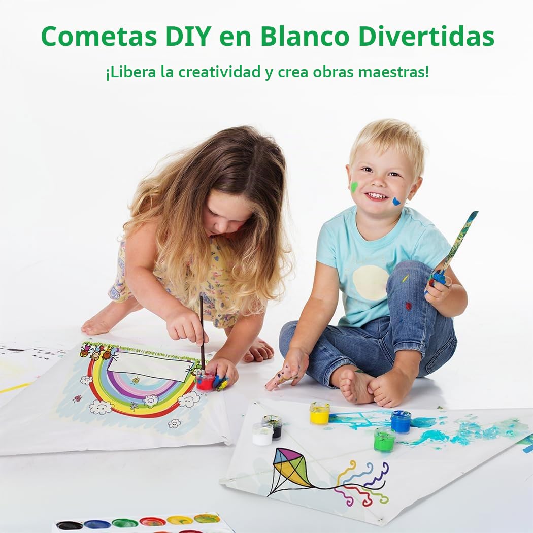 Cometa blanca para niños, juguete de juego al aire libre, cometa creativa de bricolaje para colorear con giro y línea