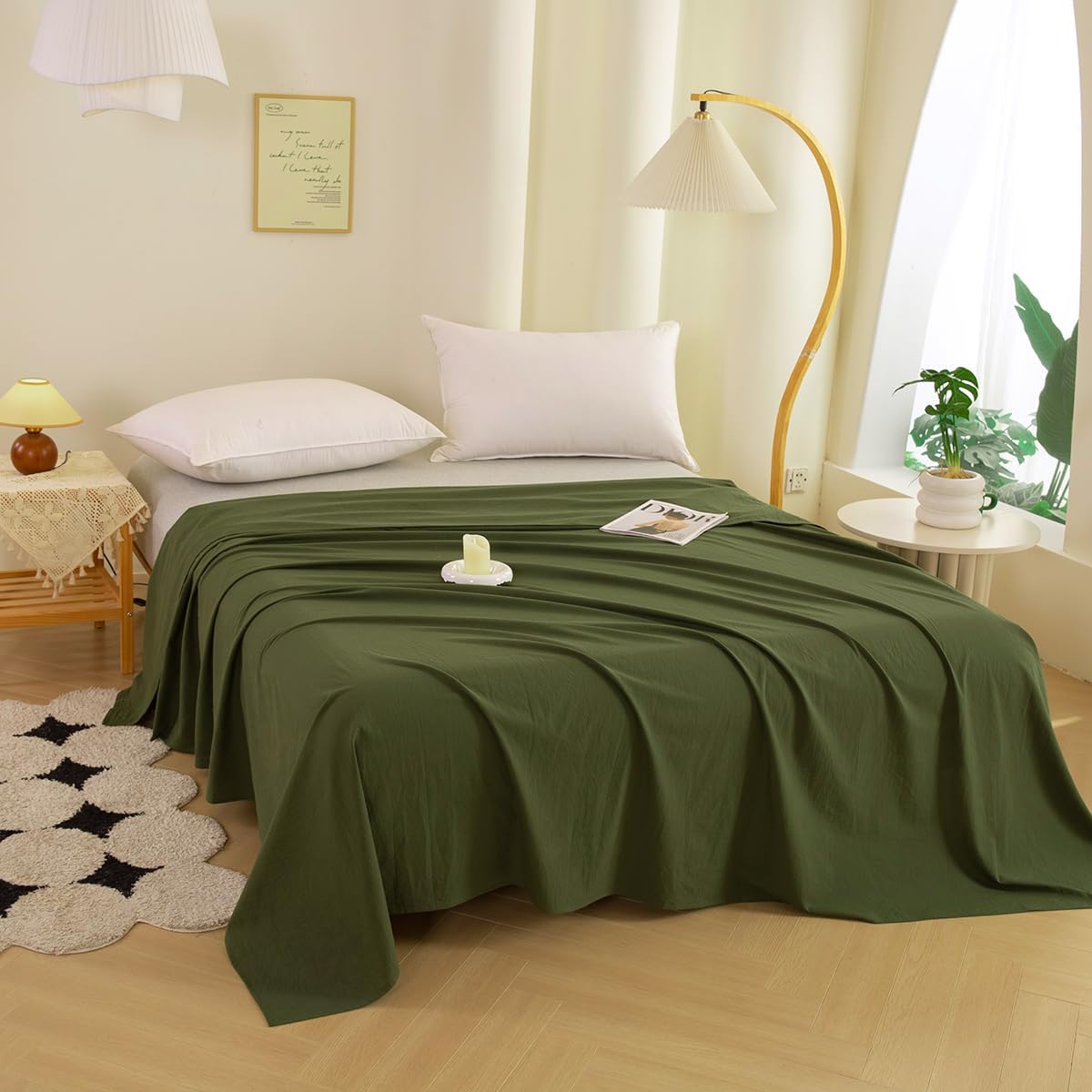 Ecocott King Flat Sheet - Hotel Quality Flat Sheets Only - Cotton Top Sheet - Ultra Soft & Breathable - Wrinkle Free & Fade Resistant - 1 Piece Flat Sheet (King, Avocado Green)