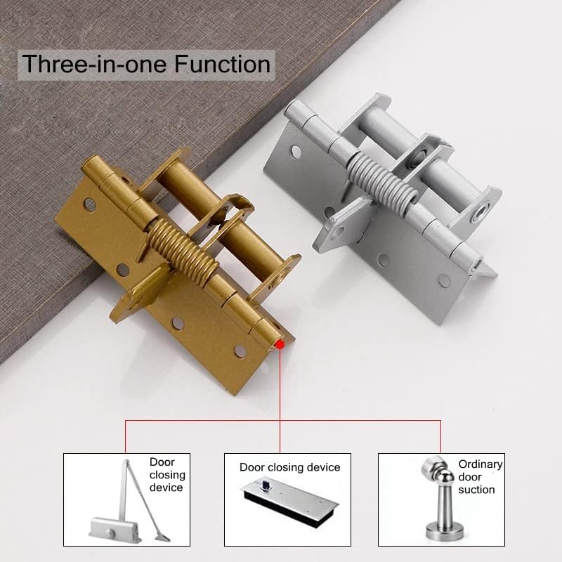 KACHKIT 4 Inch Modern Brushed Steel Multicolor Automatic Door Hinge, Heavy Duty Self-Closing Wooden Door Closer with Adjustable Spring Hinge and 90° Positioning (Pack of 1) 1