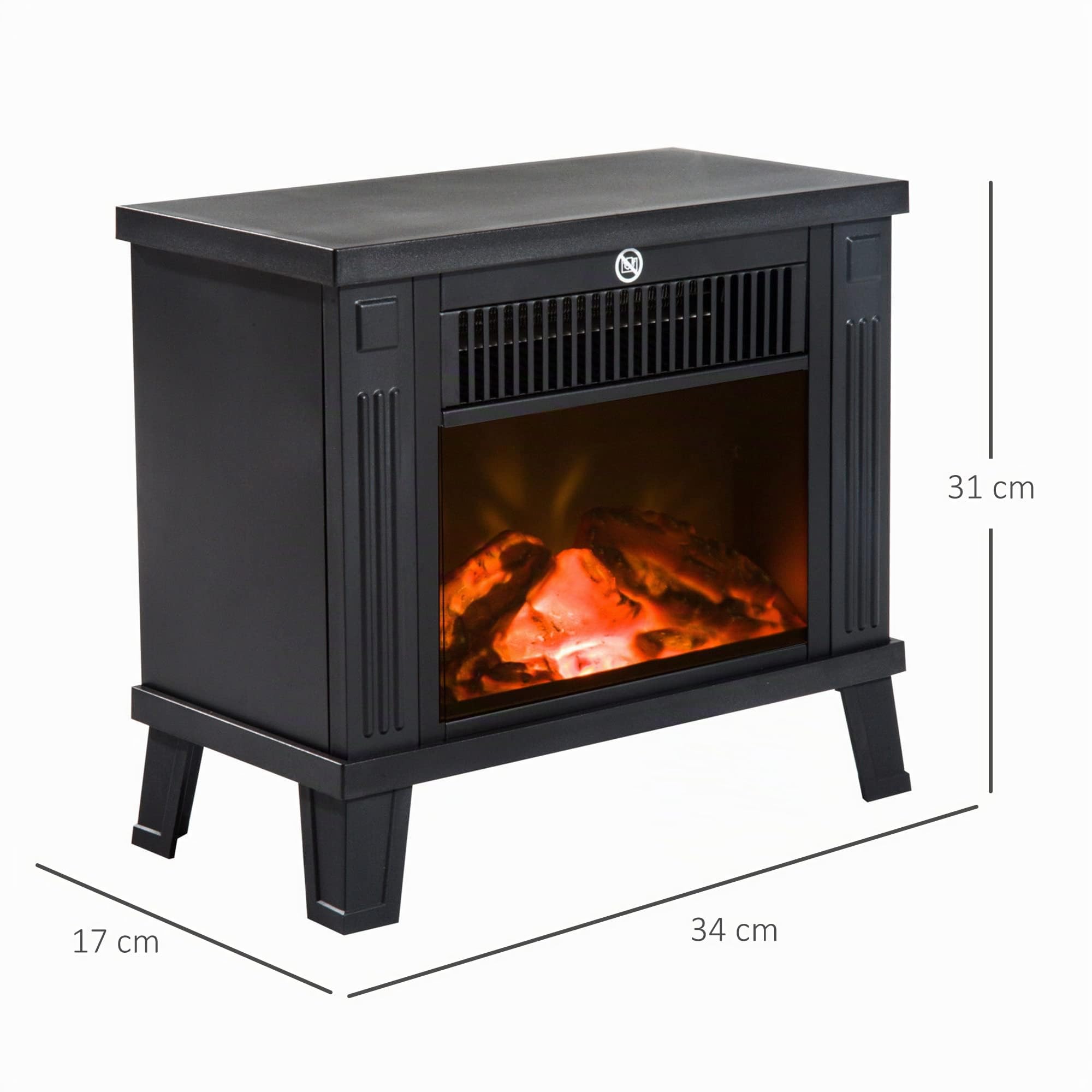 HOMCOM Camino Elettrico da Terra Moderno 600W/1200W, 34x17x31 cm, Nero
