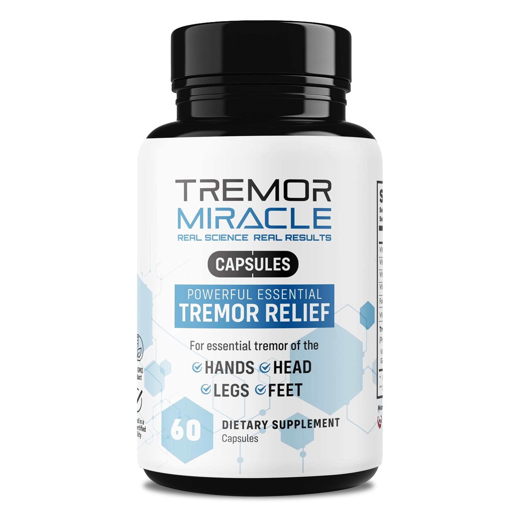 Real Science Tremor Miracle Capsules – Tremor Relief Supplement and Hand Tremor Aids for Adults – with TremorStop Blend, GABA, and Vitamins for Neurotransmission Support – Made in USA, 60 Caps