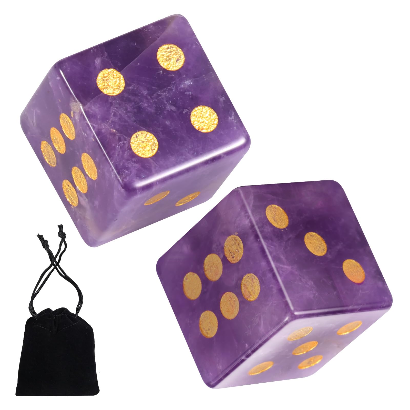 2Pcs Crystal Dices 16mm, Natural Crystal Mahjong Dice Set, 6-Sided Carved Gemstone D6 Dice with Velvet Pouch for Tabletop Board Games, Stone Spiritual Decor(purple,2)