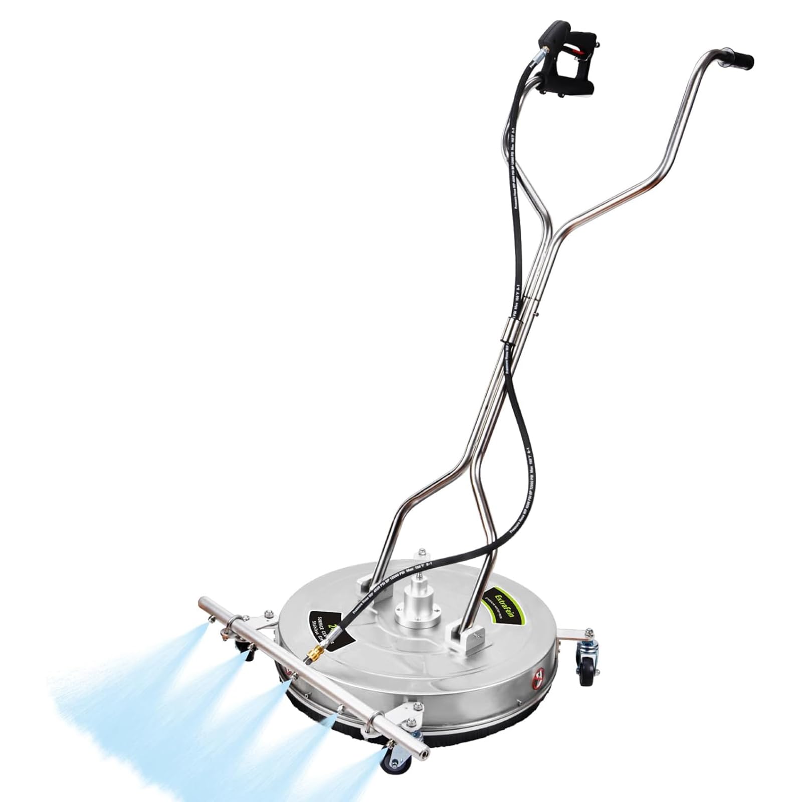 Limpiador de superficies de lavado a presión de 24 pulgadas, escoba de agua de acero inoxidable con asas y ruedas, 4000 PSI, conector de 3/8 pulgadas y 2 boquillas, para entrada, acera, patio