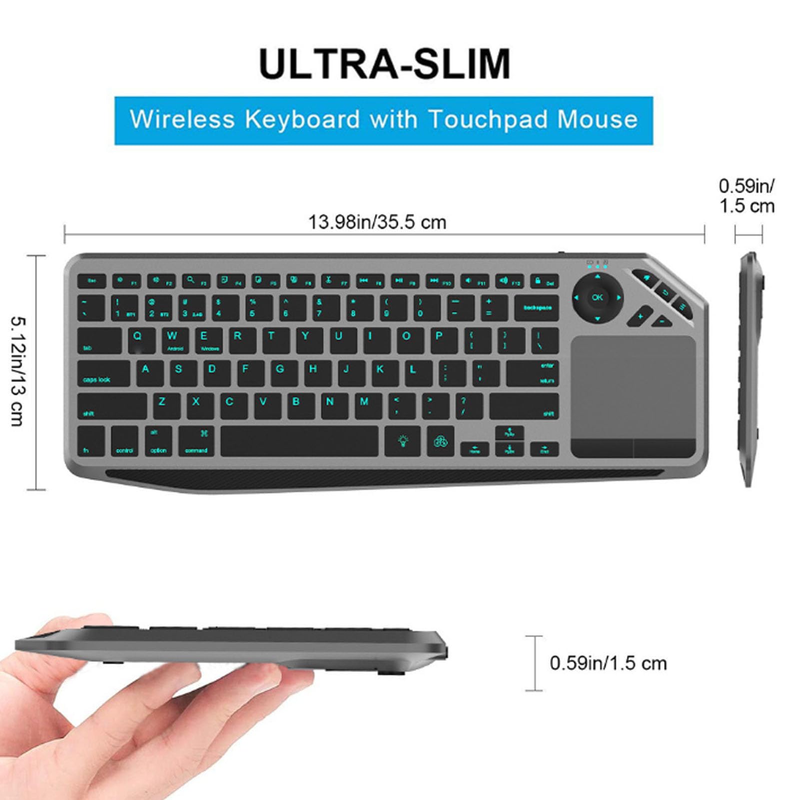 Klawiatura WL Touch TV z łatwym Sterowaniem Multimediowym Skrótem i Wbudowanym w Touchpad, 2,4G WL Bluetooth Touch Ceyboard dla Tabletu Laptopa, 7 Kolorowe Podświetlenie