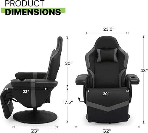Miniatura 3 de Magshion Silla reclinable giratoria de 360 para juegos, silla reclinable ergonómica de piel sintética con respaldo ajustable, reposapiés, portavasos