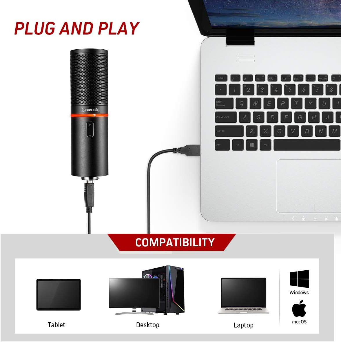 Flash Deals - 80% OFF Redragon GM300 USB Gaming Microphone, Computer PC Laptop Condenser Mic with Tripod Stand, Pop Filter, Shock Mount, Volume Control/Mute Button, for Streaming/Podcast/Studio Recording/YouTube/Skype