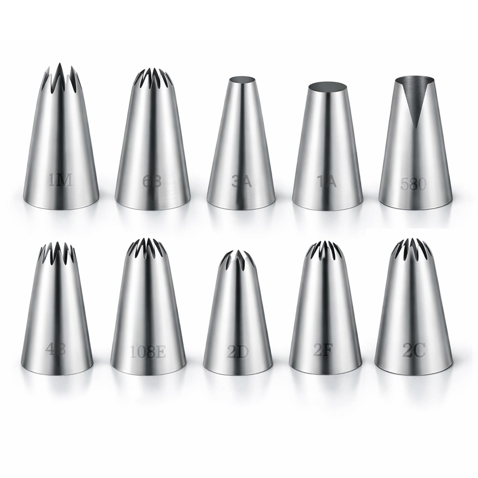 TIESOME 10 Pcs Professional Large Piping Nozzle, Stainless Steel Piping Nozzles Large for Flowers Stars Borders, Cake Cupcake Cookie Decorating Tools, Gifts for Bakers