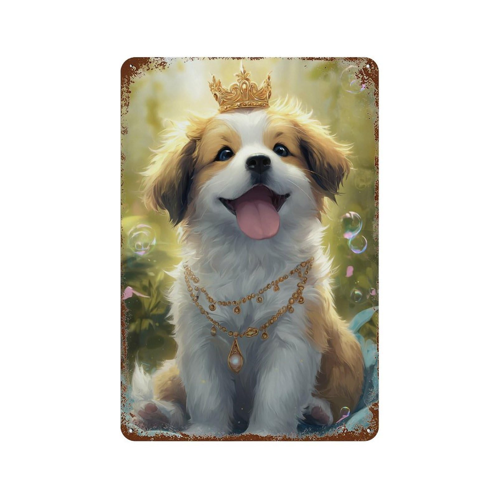 Royal Pup with Crown 11.8"x7.9" Vintage Metal Tin Sign, Industrial Home Decor for Farmhouse, Kitchen And Entryway Decor