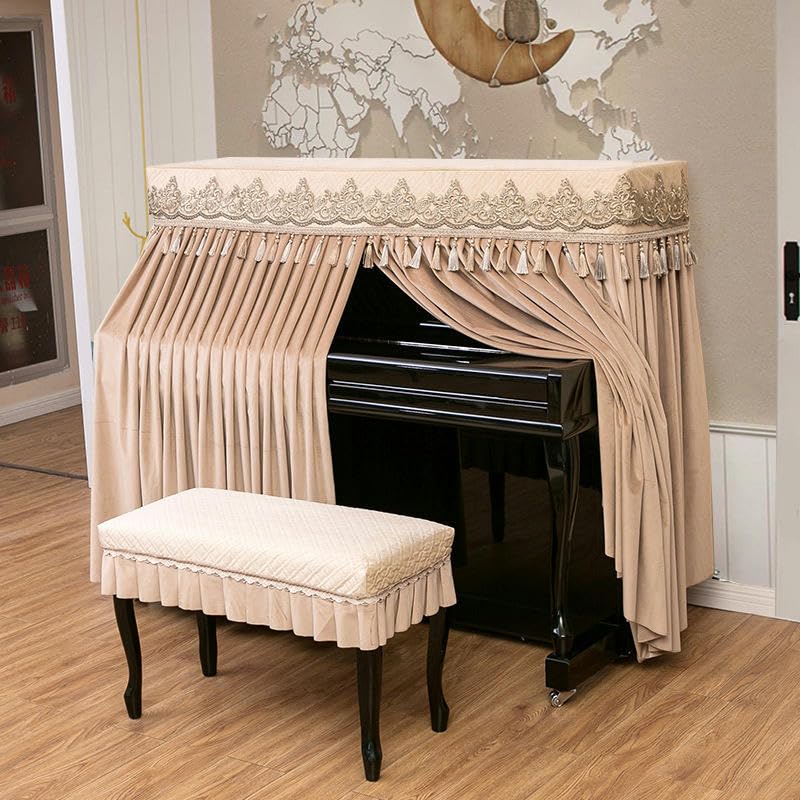 Für 150 cm Standard-Klavier lila Samt Quaste Rüschen Staubschutz für aufrechte Klaviere mit Hocker-Abdeckung volle Abdeckung für aufrechte Klaviere Stoff-Sonnenschutz