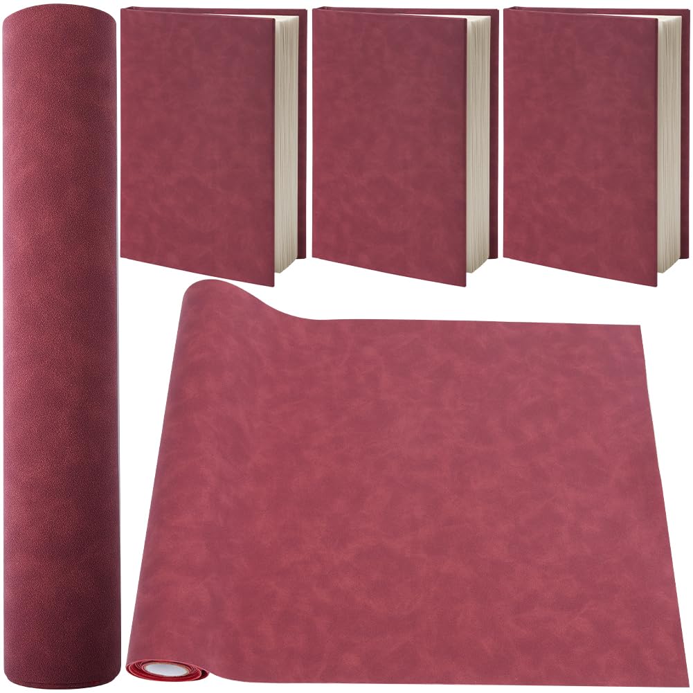 craspire 51 x 11.8 Zoll Buchtuchstoff Wildlederstoffoberfläche Vliesbasis Dunkelrot Für Bücher Bindung Schutzfolie A4 A8 Buchumschlag Album Scrapbooking DIY Buchtuch Buchbindebedarf