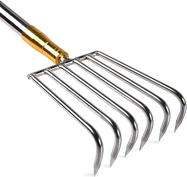 Steel Small Rake with Telescoping Poles for Clear up Aquatic Weed or Grass of Grass Raking Tool,Portable Multifunctional 6 Tines Claw Rake for Lakes & Ponds