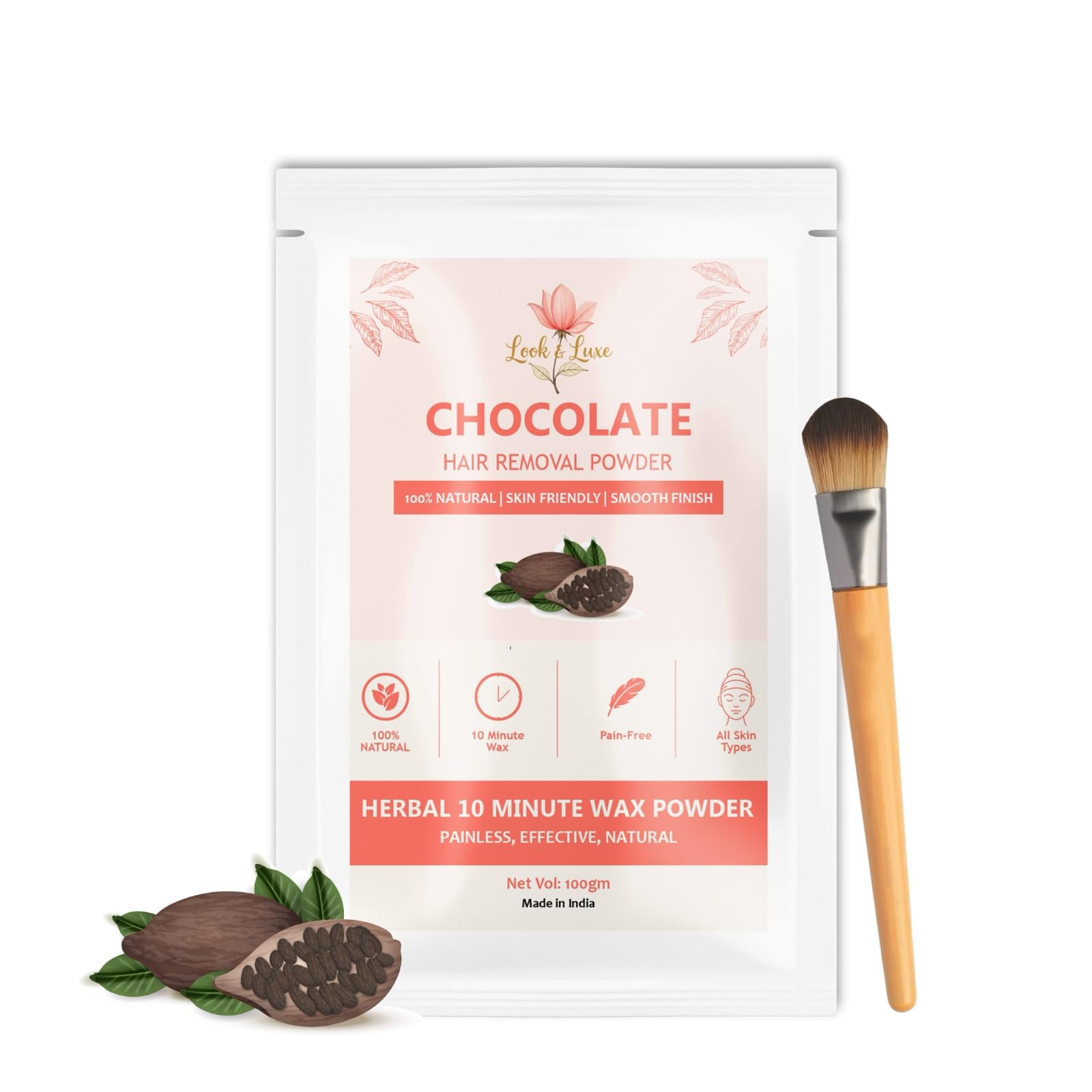 Look & Luxe Chocolate Hair Removal Powder – Herbal Depilatory Wax Powder for Women & Men – Painless 10 Minute Hair Removal for Face, Arms & Body – Skin Friendly Natural Formula 100g-image-12